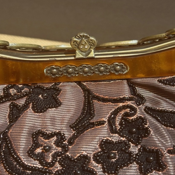 VTG Beaded Embroidered Handbag Purse Chain Mother-of-Pearl Formal Luxe VictoriaV - Picture 6 of 16